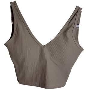 Buffbunny Collection Material Girl Ribbed Crop Tank Bra in Taupe Size XS